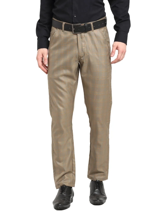 Indian Needle Men's Brown Cotton Checked Formal Trousers-30 / Brown