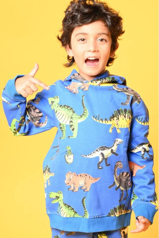 DINOSAUR FLEECE HOODIE SWEATSHIRT - BLUE-5-6 YEARS / 1N / BLUE