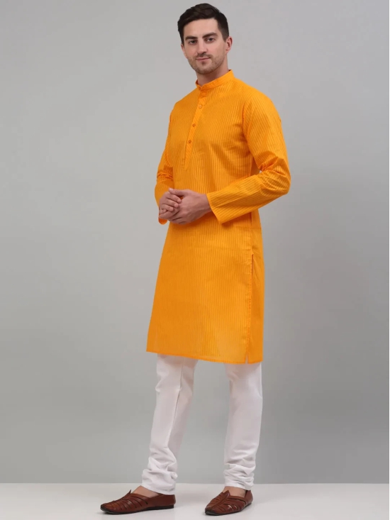 Men's Mustard Cotton Striped Kurta Payjama Sets-S / Mustard