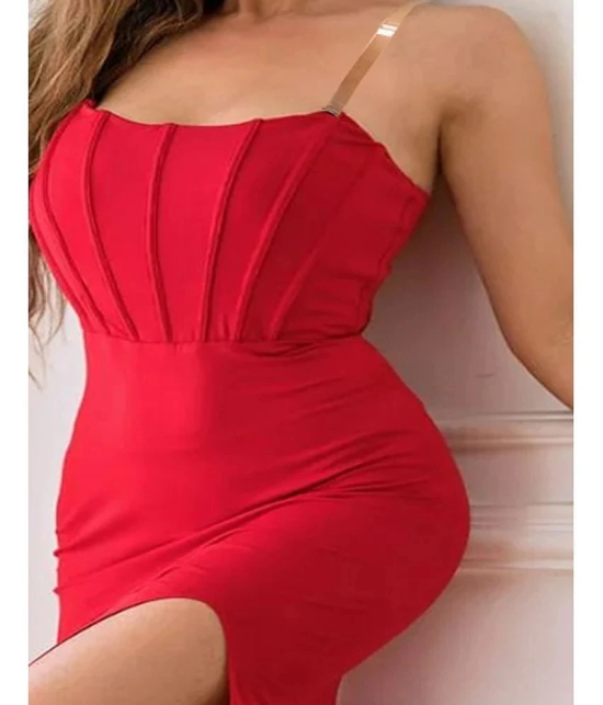 clafoutis Lycra Solid Full Length Womens Side Slit Dress - Red ( Pack of 1 ) - None