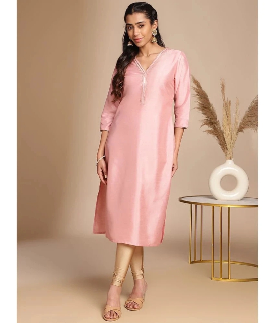 Janasya Silk Blend Solid Straight Womens Kurti - Pink ( Pack of 1 ) - None