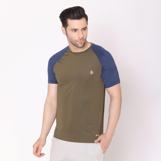 Men's Regular Fit Half Sleeves Sports & Gym T-Shirt - Olive/Airforce Olive/Airforce XL