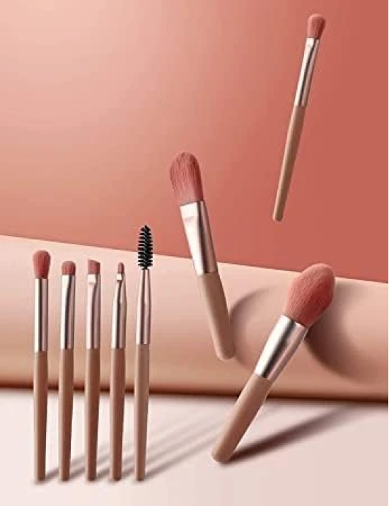 KATHIYAWADI 8PCS Cosmetics Makeup Brush Set With Pouch, Mini Make Up Brushes for Foundation, Powder, Blush Eyeshadow, Eyelash and Concealer