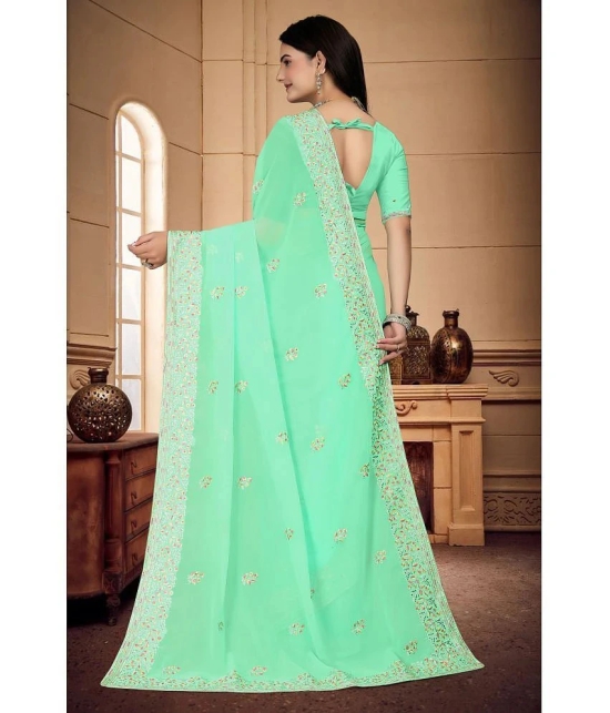 Om Shantam Sarees Georgette Embroidered Saree With Blouse Piece - Sea Green ( Pack of 1 ) - Sea Green