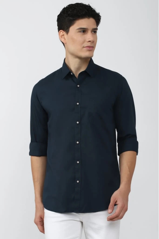 Men Navy Slim Fit Solid Full Sleeves Casual Shirt