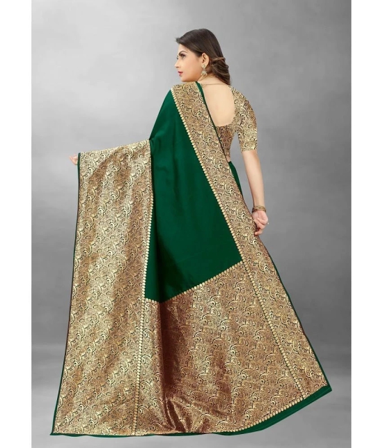 Gazal Fashions Banarasi Silk Embellished Saree With Blouse Piece - Green ( Pack of 1 ) - Green