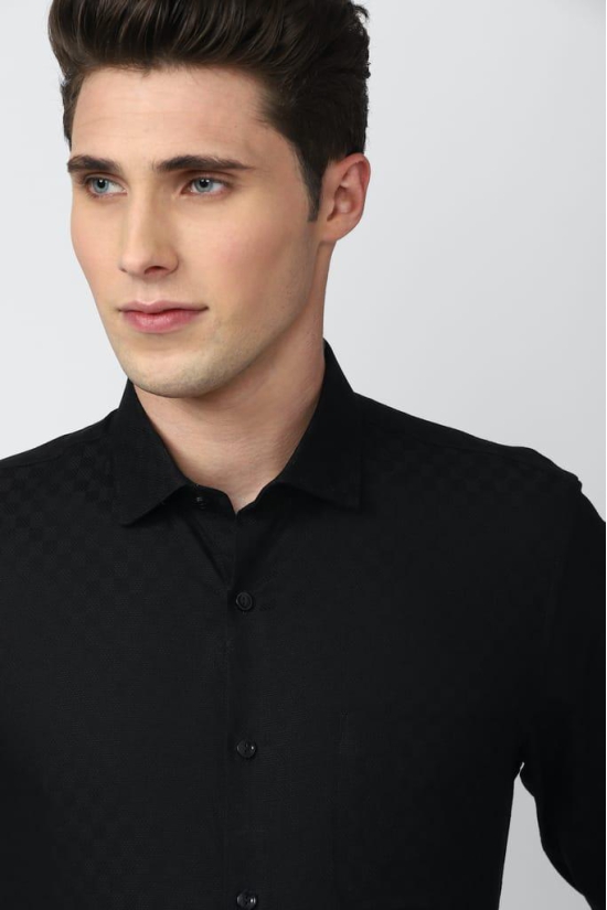 Men Black Slim Fit Formal Full Sleeves Formal Shirt