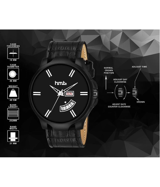 HMTe -  Black Leather Analog Mens Watch