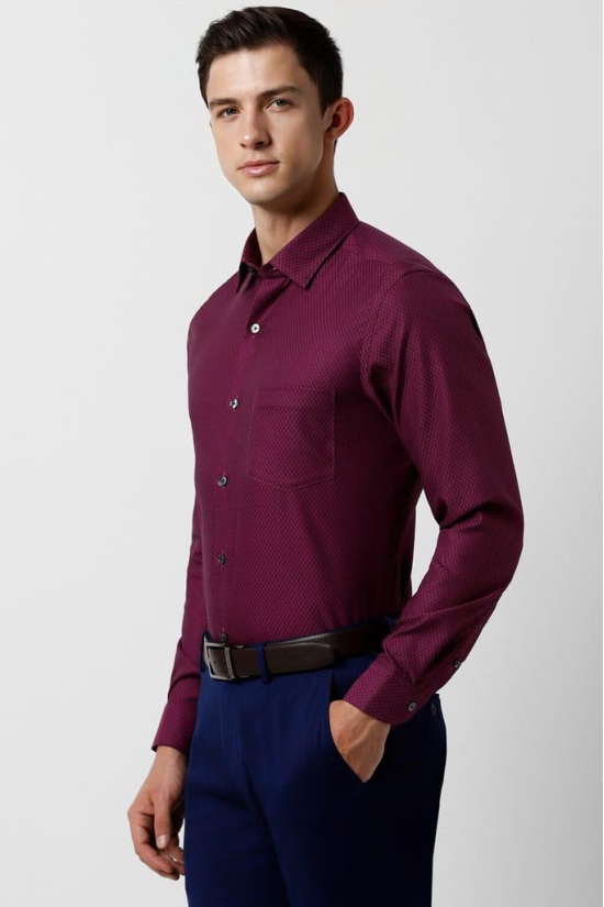 Men Maroon Slim Fit Formal Full Sleeves Formal Shirt