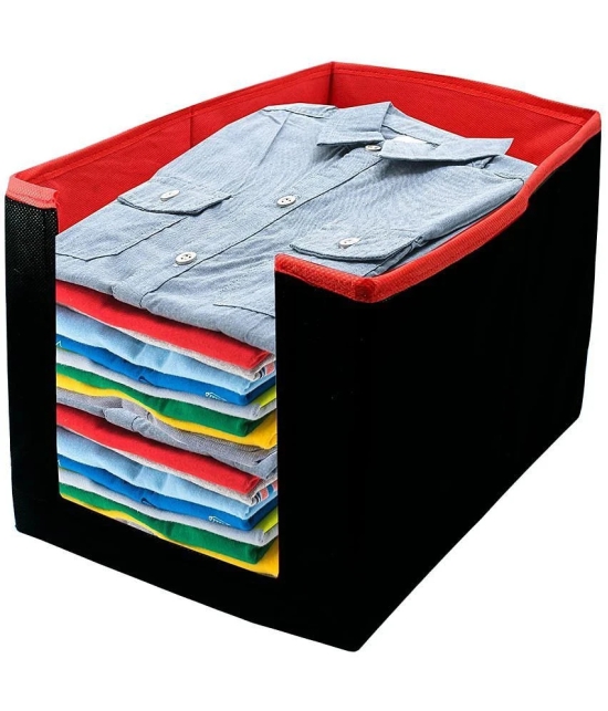 SH. NASIMA Foldable Non Woven Shirt Stacker Wardrobe Organizer With Side Handle (Pack of 3 Black Red)