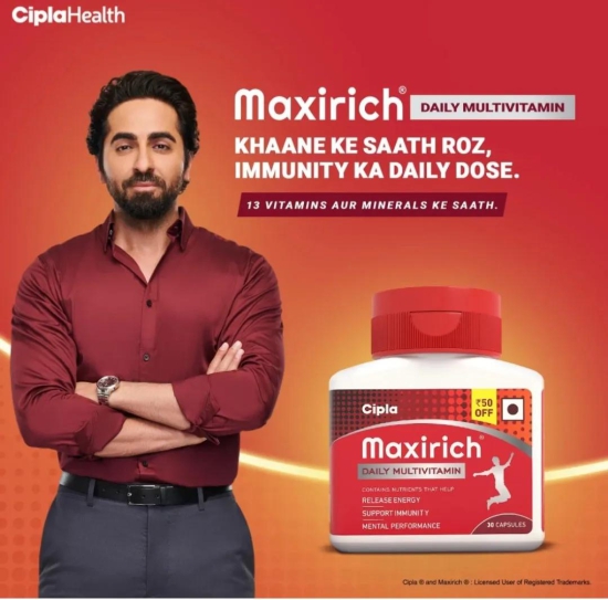 Cipla Maxirich Multivitamin Capsules with Nutrients, Antioxidants, Vitamins| Immunity 2x 30cap