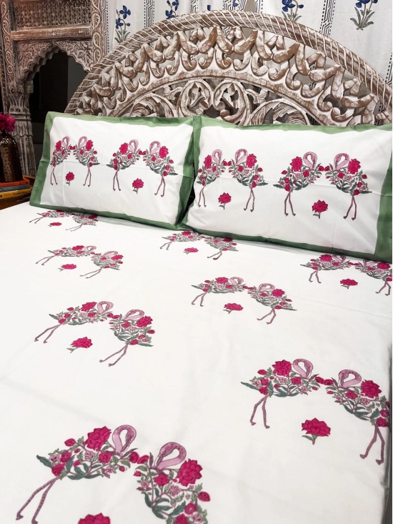 Hand Block Cotton Bedsheet | Flamingo Bedsheet-Super King