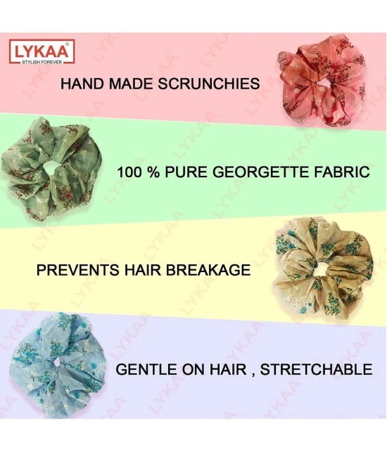 LYKAA Georgette Hair Scrunchies Elastics Ponytail Holders Leaf printed for Women & Girls - Pack of 2 - Multi