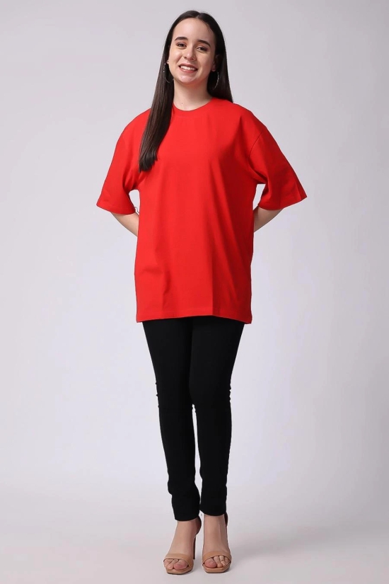 Womens Red Plain Oversized Drop Shoulder T-Shirt-M / Red