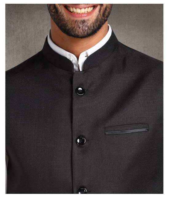 Hangup Black Cotton Blend Nehru Jacket Single Pack - None