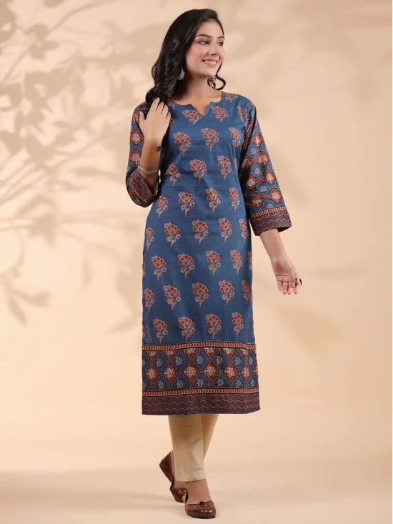 Vbuyz Cotton Printed Straight Womens Kurti - Blue ( Pack of 1 ) - None