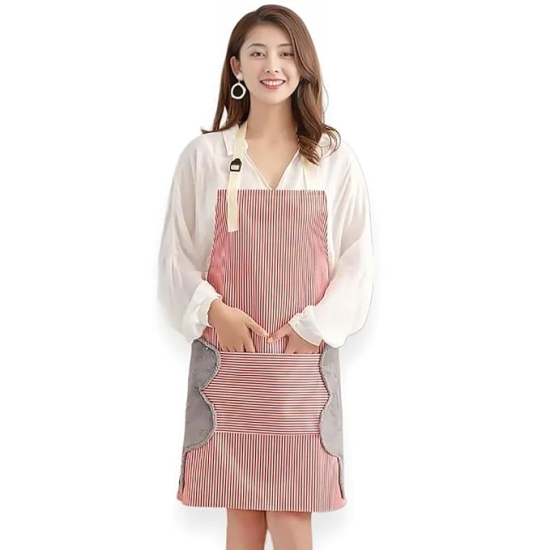 Waterproof Unisex Strips Kitchen Apron with Center Pocket and Both Side Stitched Towel, Adjustable Neck Belt with Plastic Buckle Pack of 1