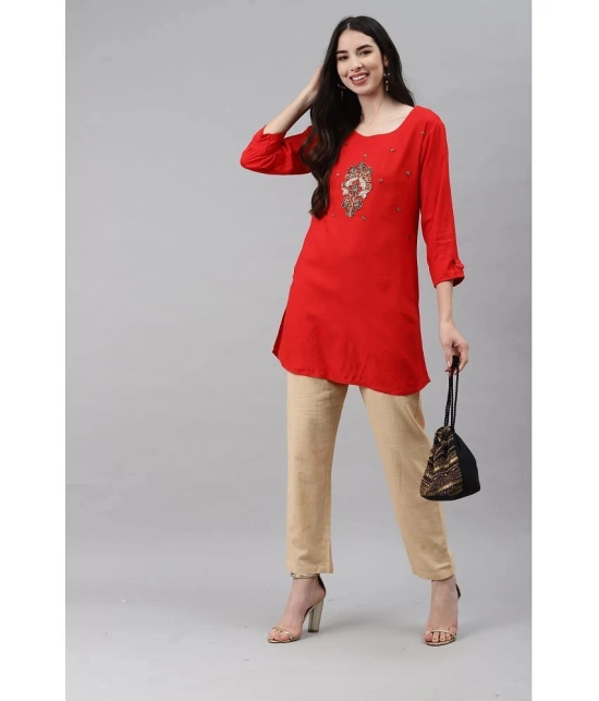 HIGHLIGHT FASHION EXPORT - Maroon Rayon Womens Straight Kurti - XL