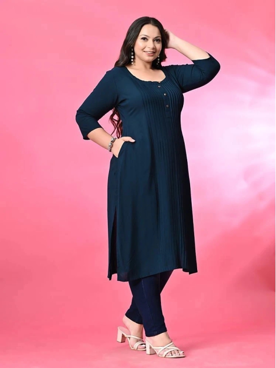 PrettyPlus by Desinoor.com Rayon Solid Straight Womens Kurti - Teal ( Pack of 1 ) - None