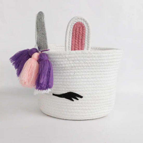 Unicorn face kids basket ears, horn, white, pink, 8x8