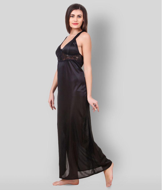 Fasense - Black Satin Womens Nightwear Night Dress ( Pack of 1 ) - XL