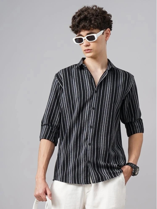 Paul Street Cotton Blend Slim Fit Striped Full Sleeves Mens Casual Shirt - Black ( Pack of 1 ) - None