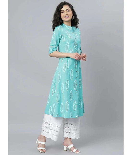 Stylum - Turquoise Rayon Womens Front Slit Kurti ( Pack of 1 ) - None