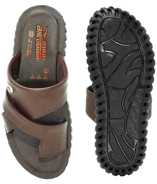 ASIAN Brown Mens Leather Slipper - None