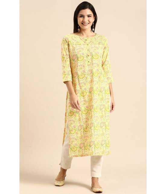 Rajnandini - Yellow 100% Cotton Women's Straight Kurti ( Pack of 1 ) - None