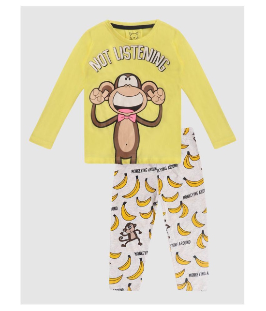 Lazy Shark Boys Yellow  White Printed Night suit - None