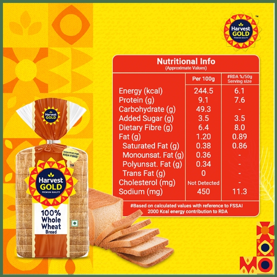 Harvest Gold Bread - 100% Whole Wheat, 450 G