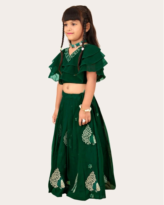 Girls Georgette Embroidered Readymade Lehenga Choli-Green / 3 Years-4 Years