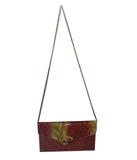 Apnav Red Jute Clutch With Sling Chain