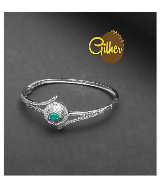 Gilher Fancy American Diamond Green Stone Bracelet With Side Open Lock For Women And Girls - None