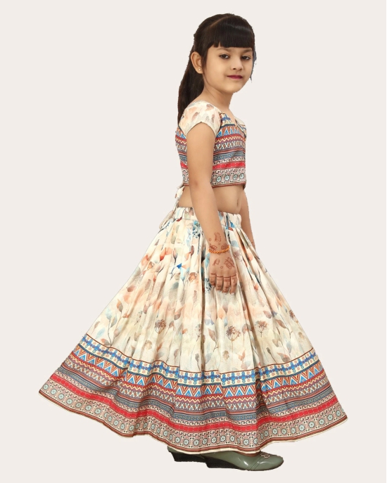 Kids Girls Multi Color Rayon Silk Bandhani Printed Lehenga Choli | Girls Ethnic Wear: Printed Lehenga Choli Set-White / 2 Years-3 Years