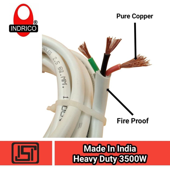 INDRICO 2.5 mm 3 core Copper Cable Wire for A.C. Electrical Uses ISI Mark White PVC