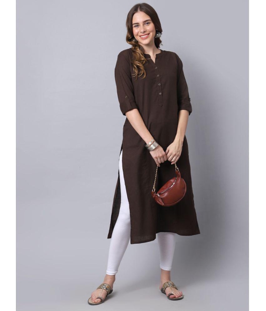 Pistaa - Brown Cotton Women's Straight Kurti ( Pack of 1 ) - None