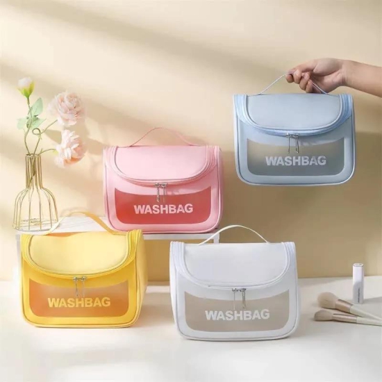 The Bhaarat Store Culture Clear Toiletry Bag, Wash Make Up Bag PVC Waterproof Zippered Cosmetic Bag, Portable Carry Pouch for Women Men (D Shape Multicoloured)