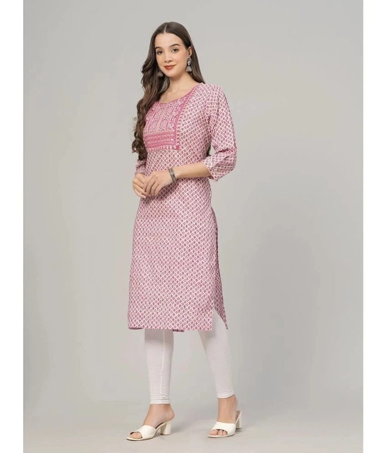 HIGHLIGHT FASHION EXPORT Cotton Printed Straight Womens Kurti - Pink ( Pack of 1 ) - None