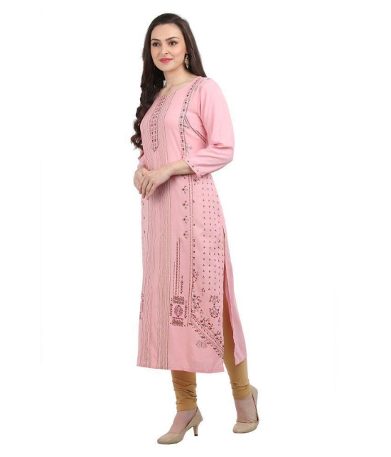 SAAKAA - Pink Rayon Women's Straight Kurti ( Pack of 1 ) - M