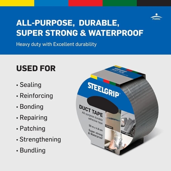 Pidilite Steelgrip Multi Purpose Duct Tape Superstrong and Waterproof Easy to Tear All Purpose Adhesive Tape (48 mm X 50 meters)