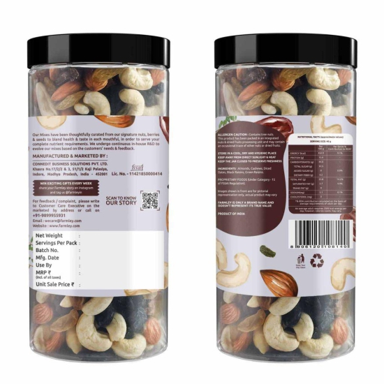 Farmley Premium Mixed Dry Fruits Panchmeva 450 Gram I Tasty & Mixed Nuts Healthy Snacks Contains Almond,Cashew,Dates,Green And Black Raisins I Reusable Jar