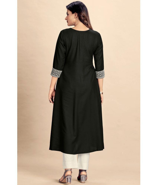 Glomee Rayon Embroidered Straight Women's Kurti - Black ( Pack of 1 ) - None