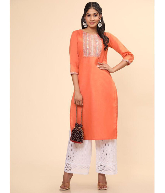 Vbuyz - Orange Cotton Blend Women's Straight Kurti ( Pack of 1 ) - None