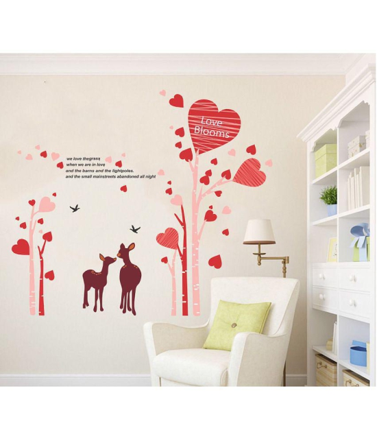 Asmi Collection Pink Tree with Pretty Heart and Deer Wall Sticker ( 130 x 150 cms )