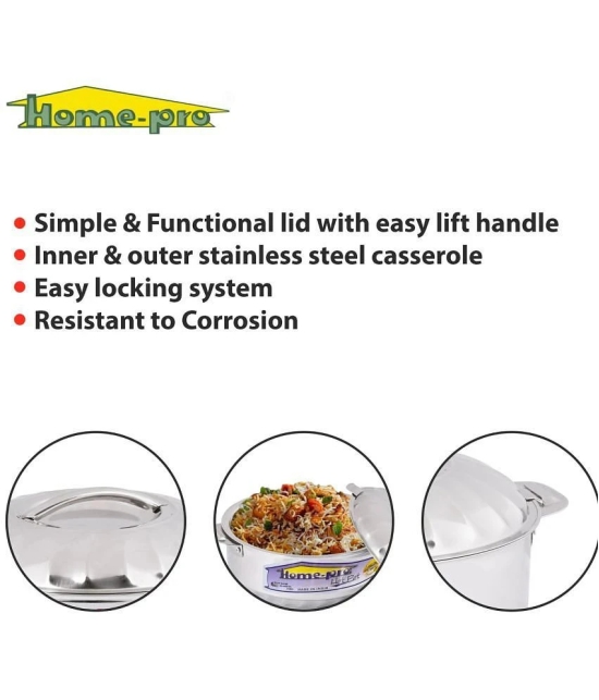 HomePro Double Wall Insulated 3500 ML Silver Steel Serve Casserole ( Set of 1 , 3500 mL ) - Silver