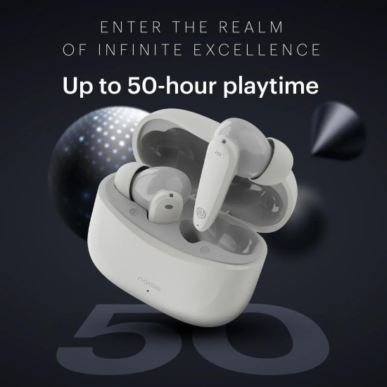 Noise Buds VS106 Truly Wireless In-Ear Earbuds with 50H Playtime, Quad Mic with ENC, Instacharge (10 min = 200 min),Ultra-Low Latency(up to 40ms), 10mm Driver, and BT v5.3 Cloud White