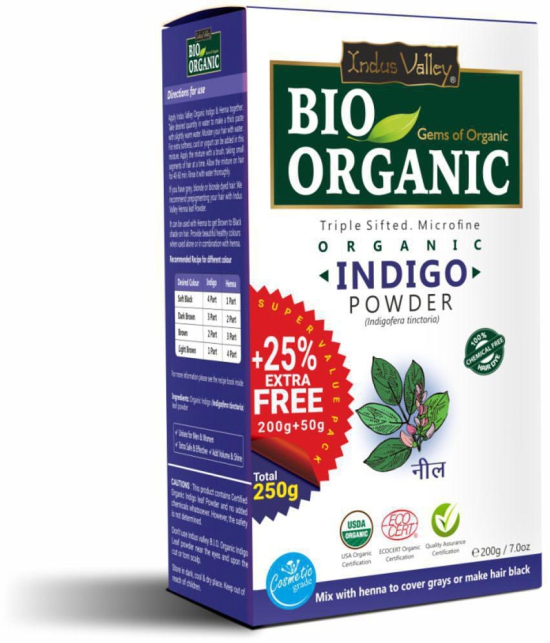 Indus Valley Natural Organic Indigo Powder | Indigofera Tinctoria For Hair Color & Hair Care 100g