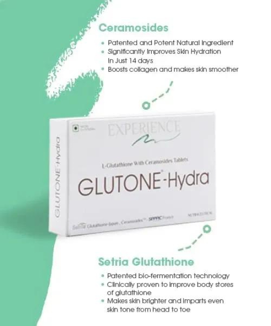 Glutone-Hydra | Setria Glutathione with Ceramosides Tablets for Dry Skin | For Glowing Hydrated Skin | Pack of 20 Tablets