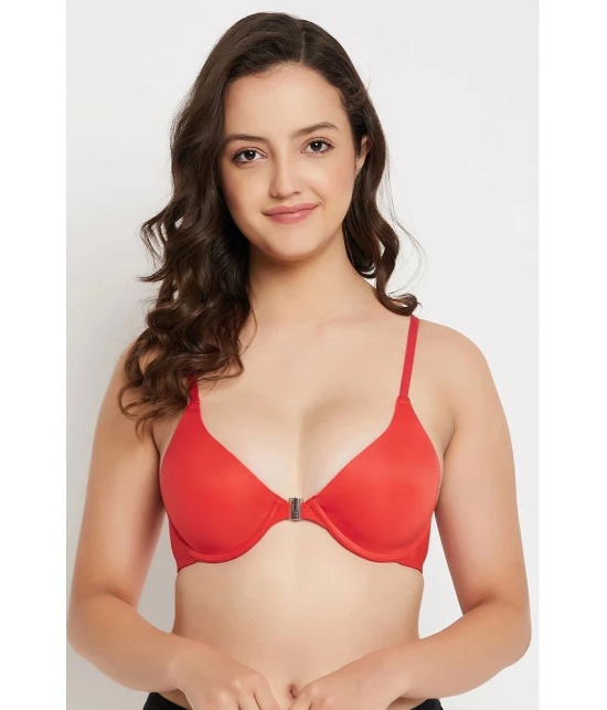 Clovia Pack of 1 Nylon Heavily Padded Womens Plunge Bra ( Red ) - None